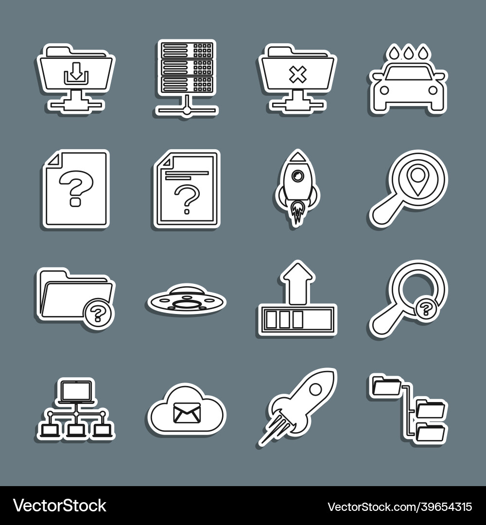 Set line folder tree unknown search Set line folder tree unknown search vector image