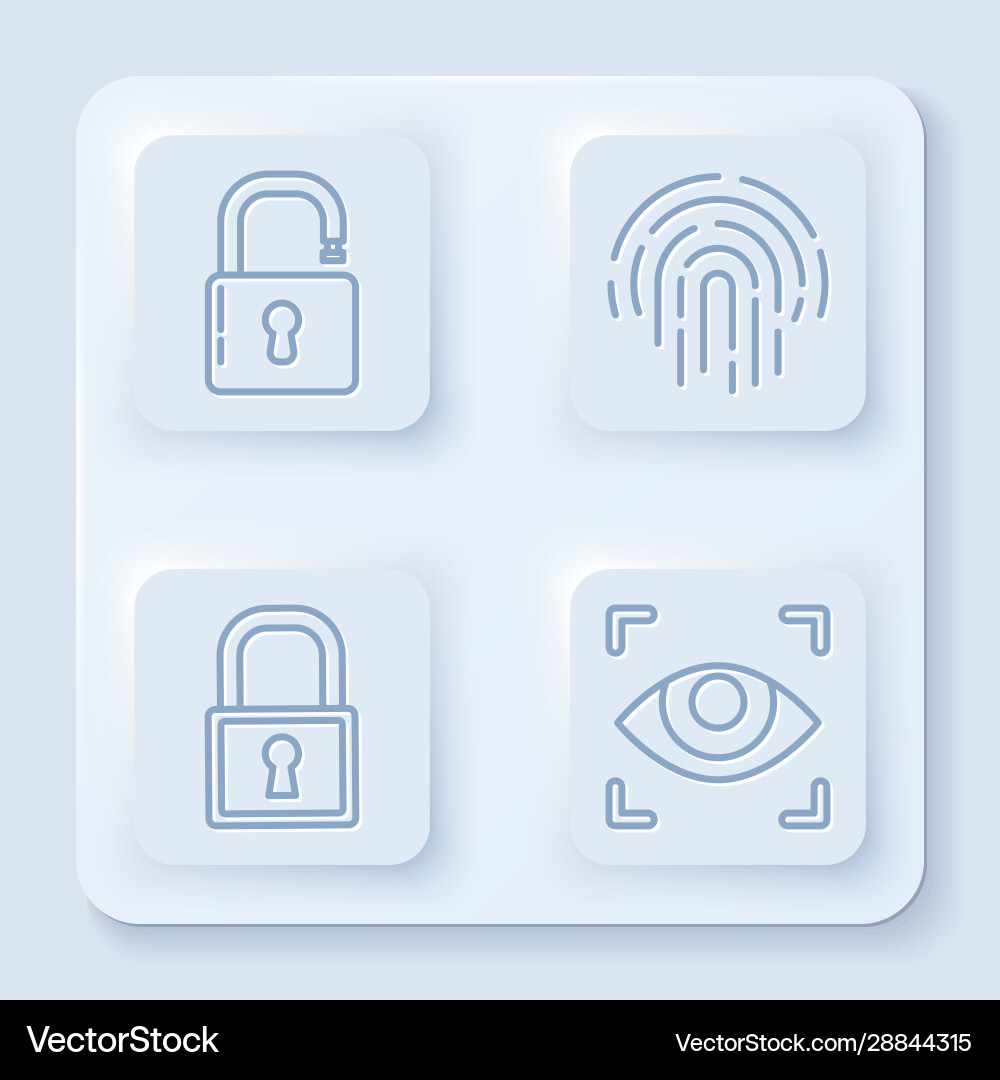Set line open padlock fingerprint lock and eye vector image