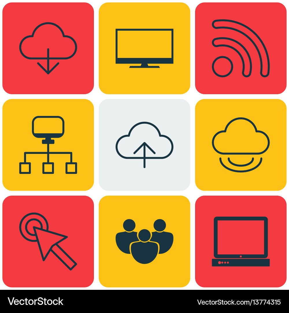 Set of 9 internet icons includes team cursor tap Set of 9 internet icons includes team cursor tap vector image