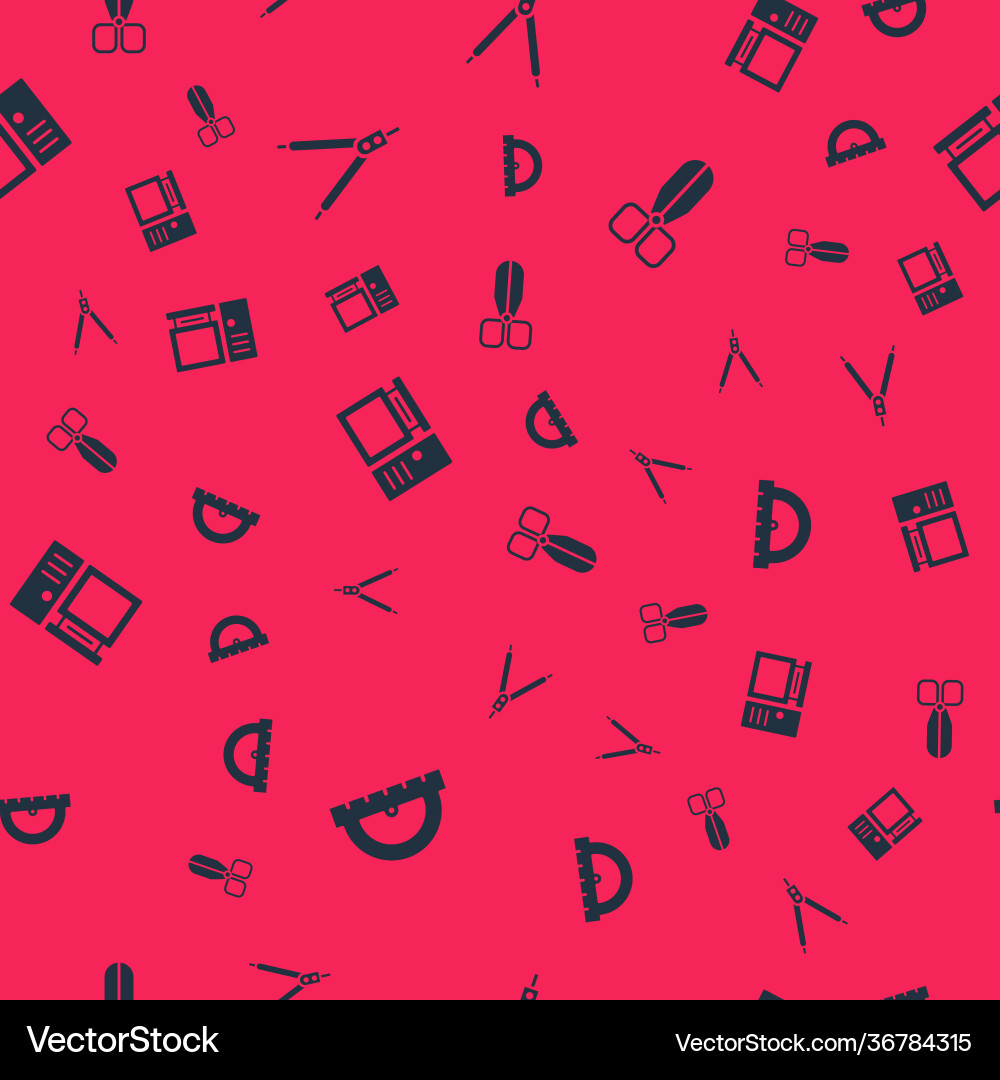 Set protractor drawing compass computer monitor Set protractor drawing compass computer monitor vector image