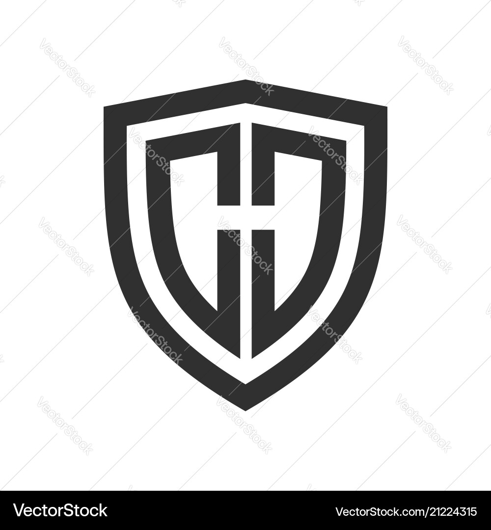 Shield basic outline initial h symbol logo design Vector Image