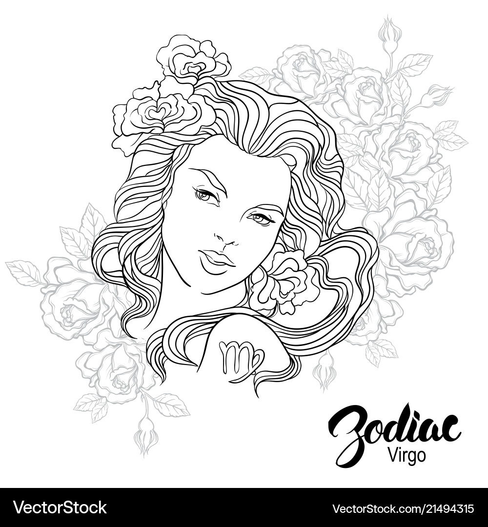 Zodiac Virgo Girl with Flowers Vector Image