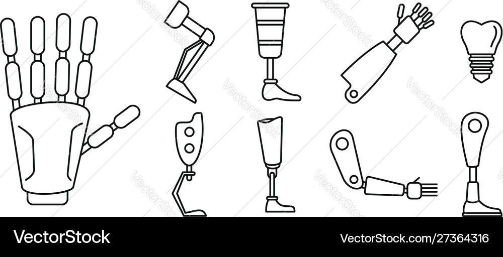 Bionic artificial limbs icons set outline style Bionic artificial limbs icons set outline style vector image
