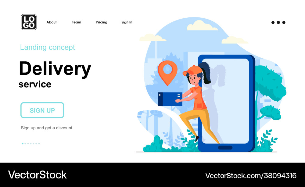 Delivery service web concept woman courier holds Delivery service web concept woman courier holds vector image