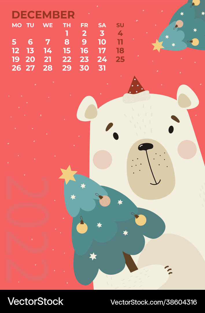 Dezember 2022 Kalender süß polar bär in santa Dezember 2022 Kalender süß polar bär in santa vektorbild