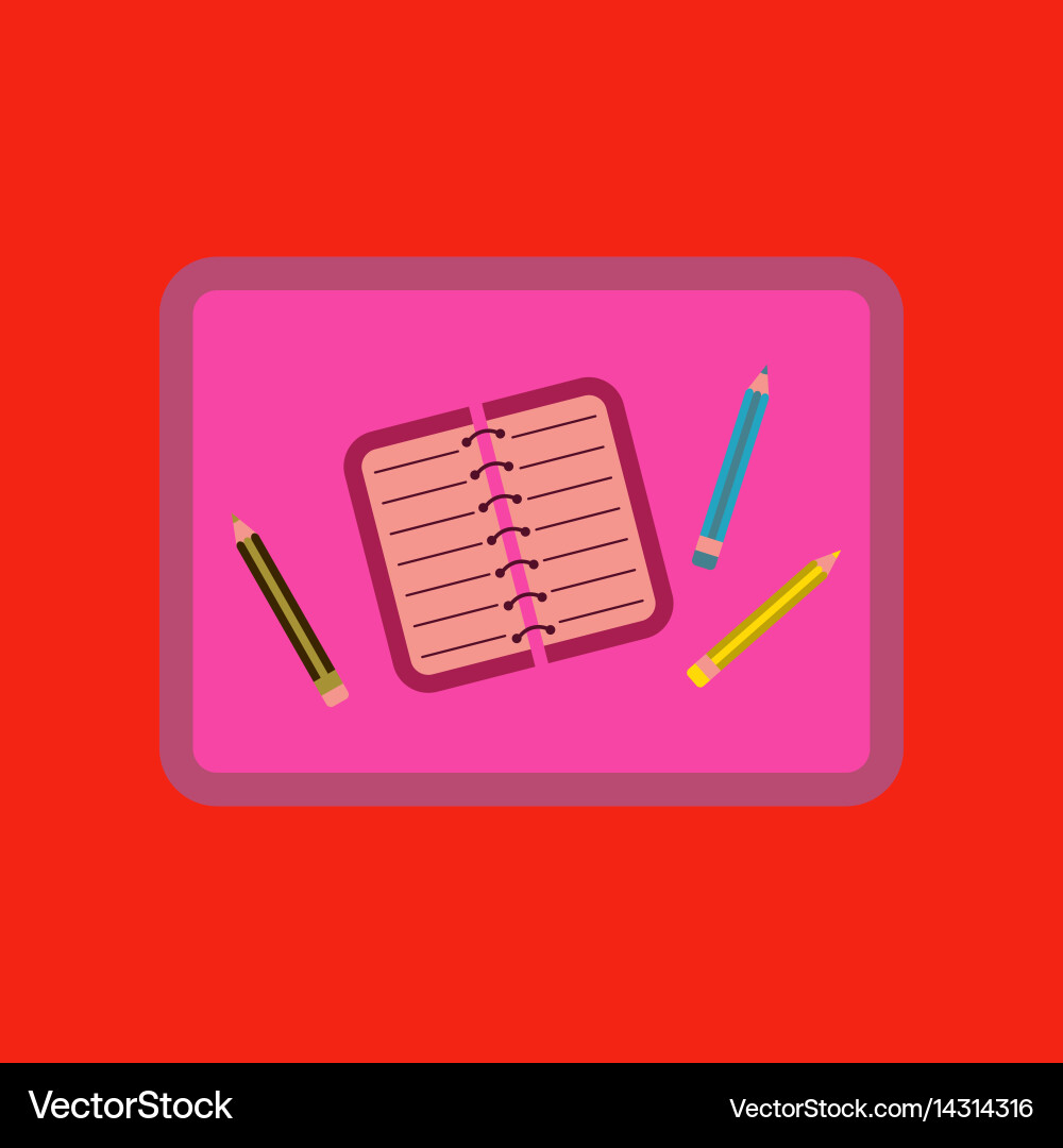 Flat icon on background notebook pencil table vector image