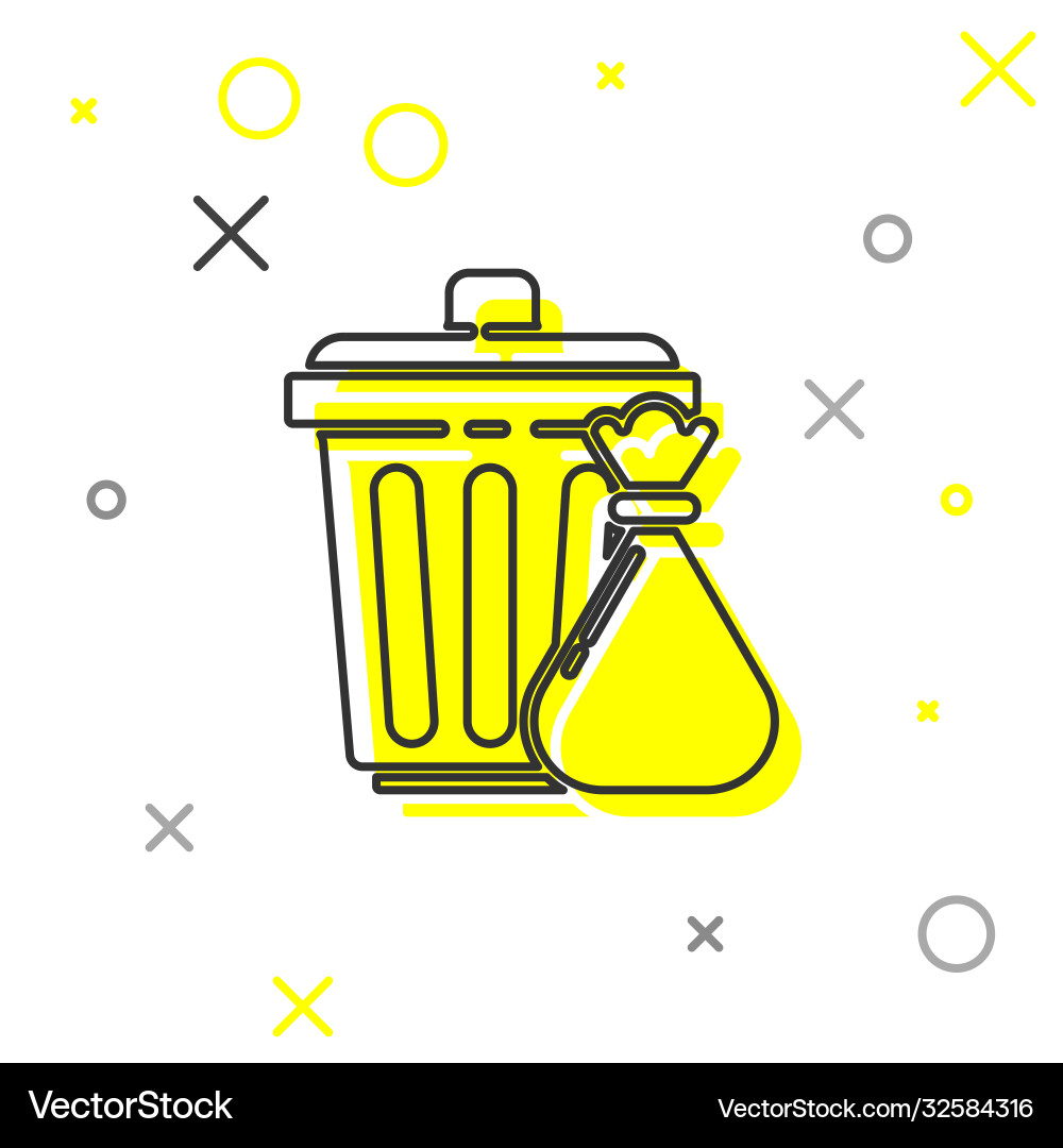 Grey line trash can and garbage bag icon isolated Vector Image