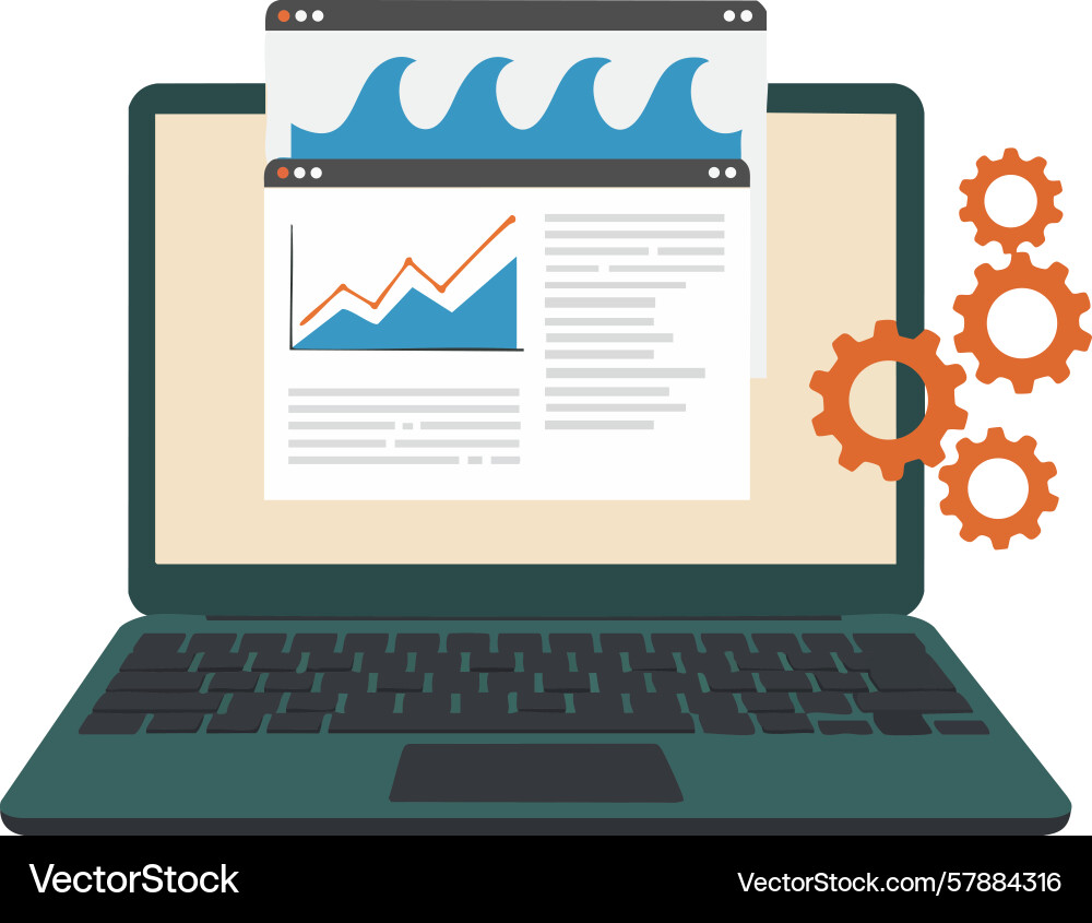 Laptop computer with data analytics charts Laptop computer with data analytics charts vector image