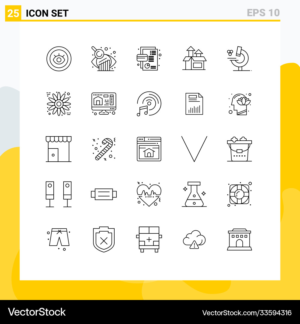 Pictograph set 25 simple lines microscope Pictograph set 25 simple lines microscope Vector Image