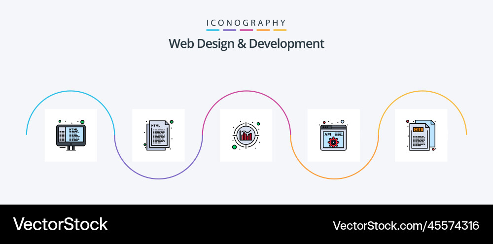 Web design and development line filled flat 5 vector image