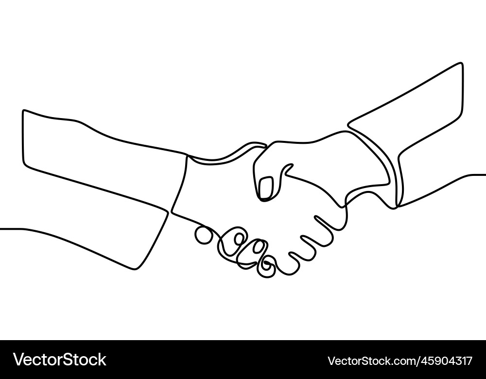Continuous one line of a handshake handshaking Continuous one line of a handshake handshaking Vector Image
