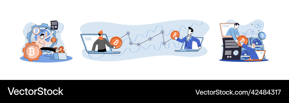 Cryptocurrency bitcoin mining metaphor blockchain Vector Image
