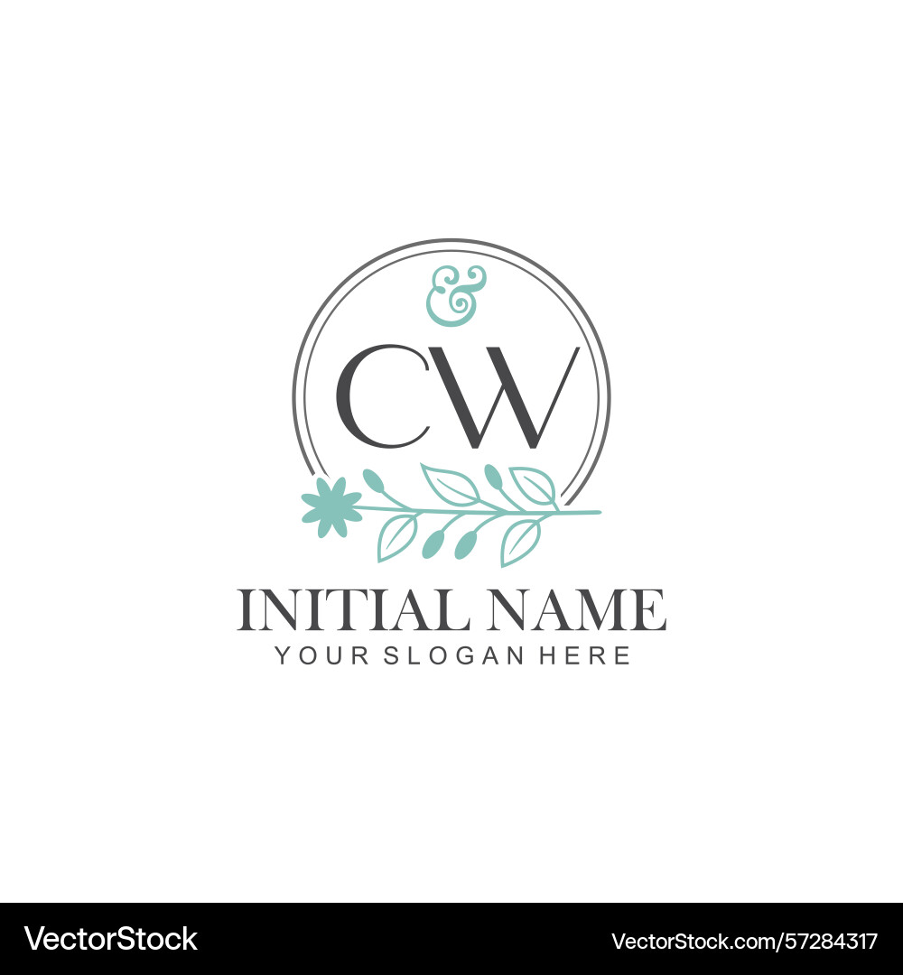 Cw initial logo templates with botanical elements Vector Image