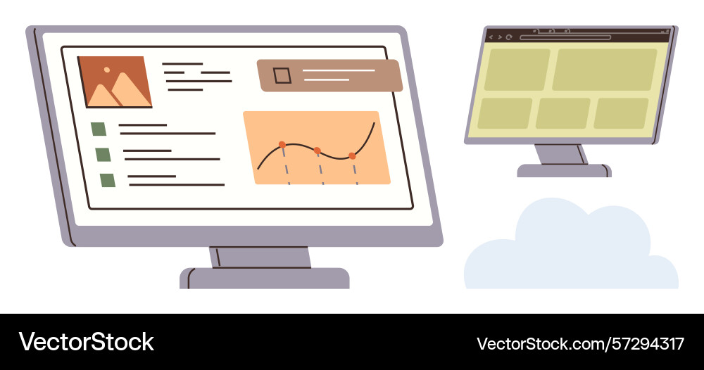 Digital workflow on screens featuring charts text Digital workflow on screens featuring charts text vector image