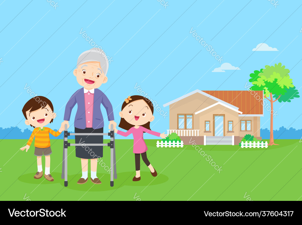 Grandparent and Grandchild Walking Together Vector Image