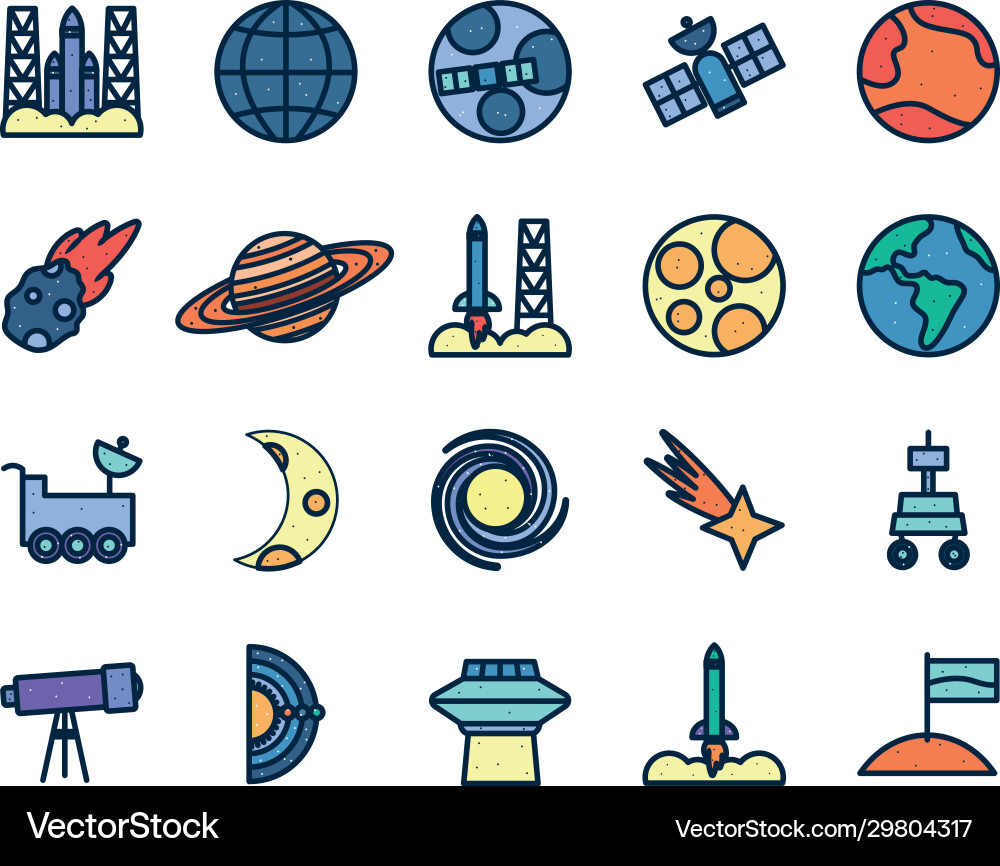 Isolated space line fill style icon set Isolated space line fill style icon set vector image