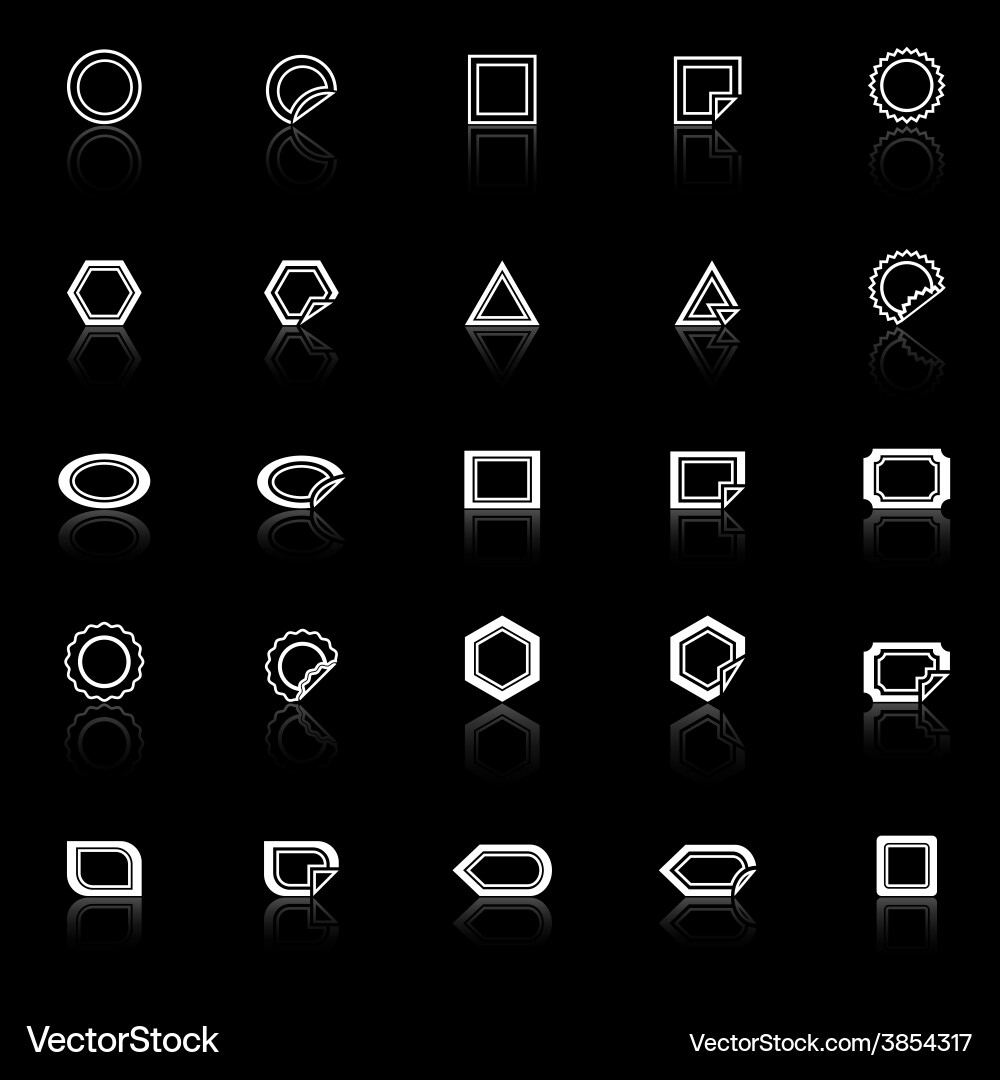 Label line icons with reflect on black background vector image