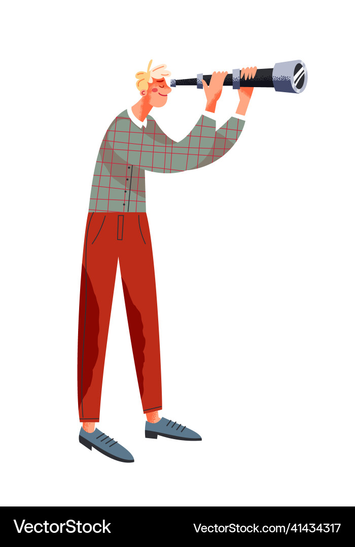 Man looking forward through telescope in future Man looking forward through telescope in future vector image