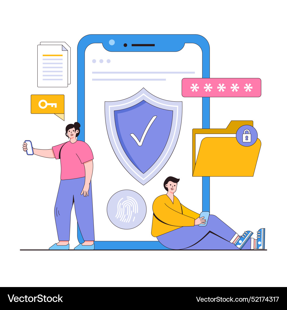 Mobile app security concept with characters Mobile app security concept with characters vector image