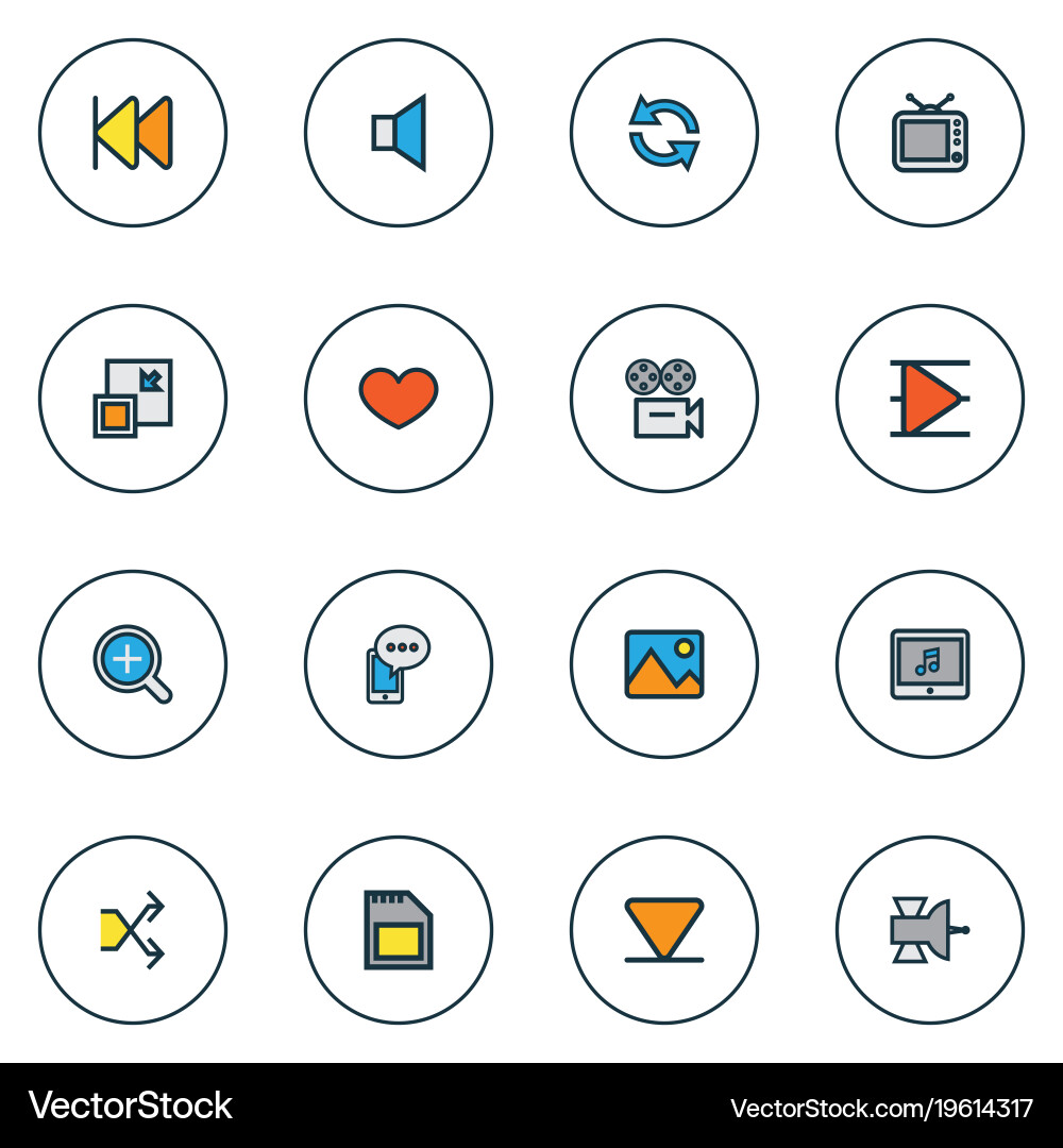 Music icons colored line set with memory vector image
