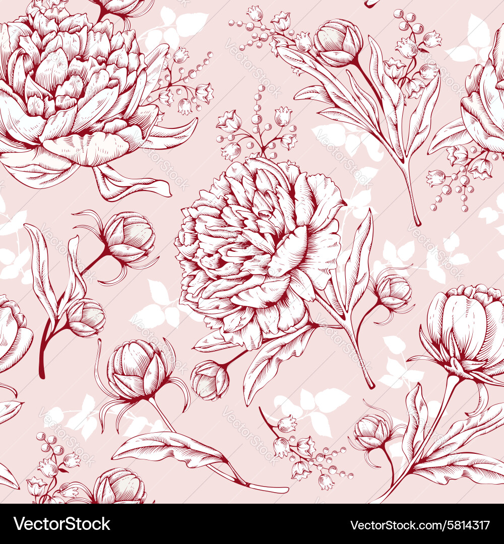 Peonies seamless pattern Royalty Free Vector Image