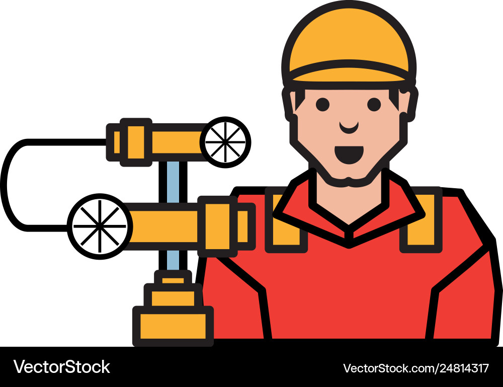 Pipeline petroleum with worker character Pipeline petroleum with worker character Vector Image