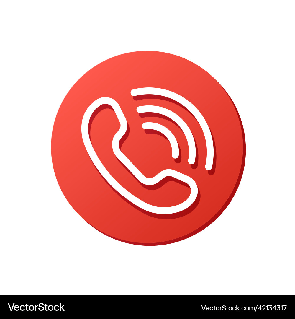 Red rounded icon call support button dial phone vector image
