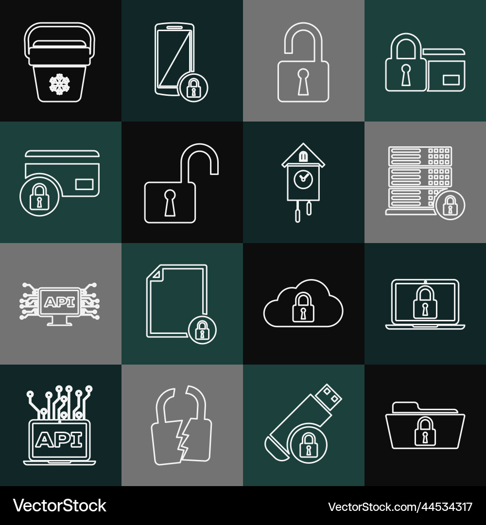 Set line folder and lock laptop server security Vector Image