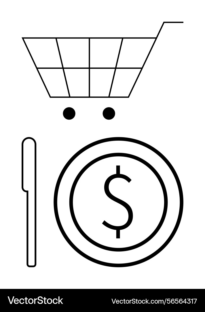Shopping cart with currency symbol and fork Shopping cart with currency symbol and fork Vector Image