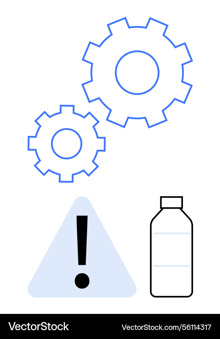 Warning message with gears and bottle suggesting Vector Image