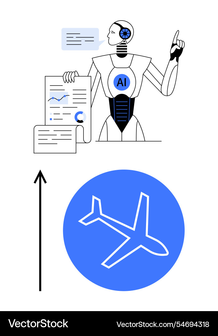 Ai robot analyzing data with aviation insights Ai robot analyzing data with aviation insights Vector Image
