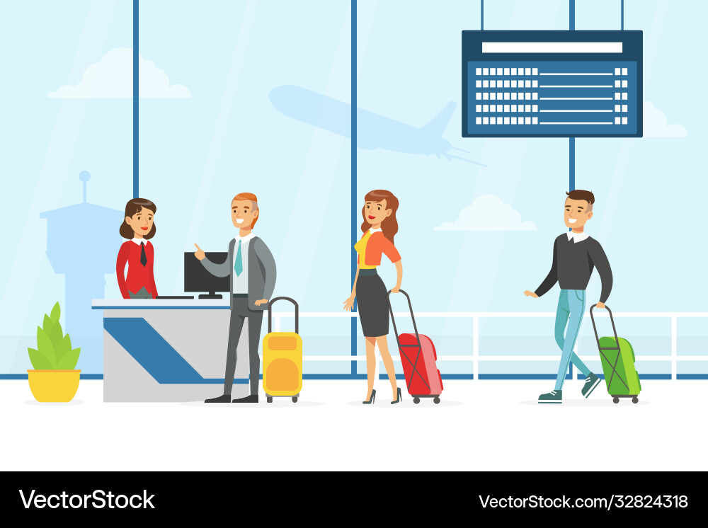 Passengers standing in queue with luggage Passengers standing in queue with luggage vector image