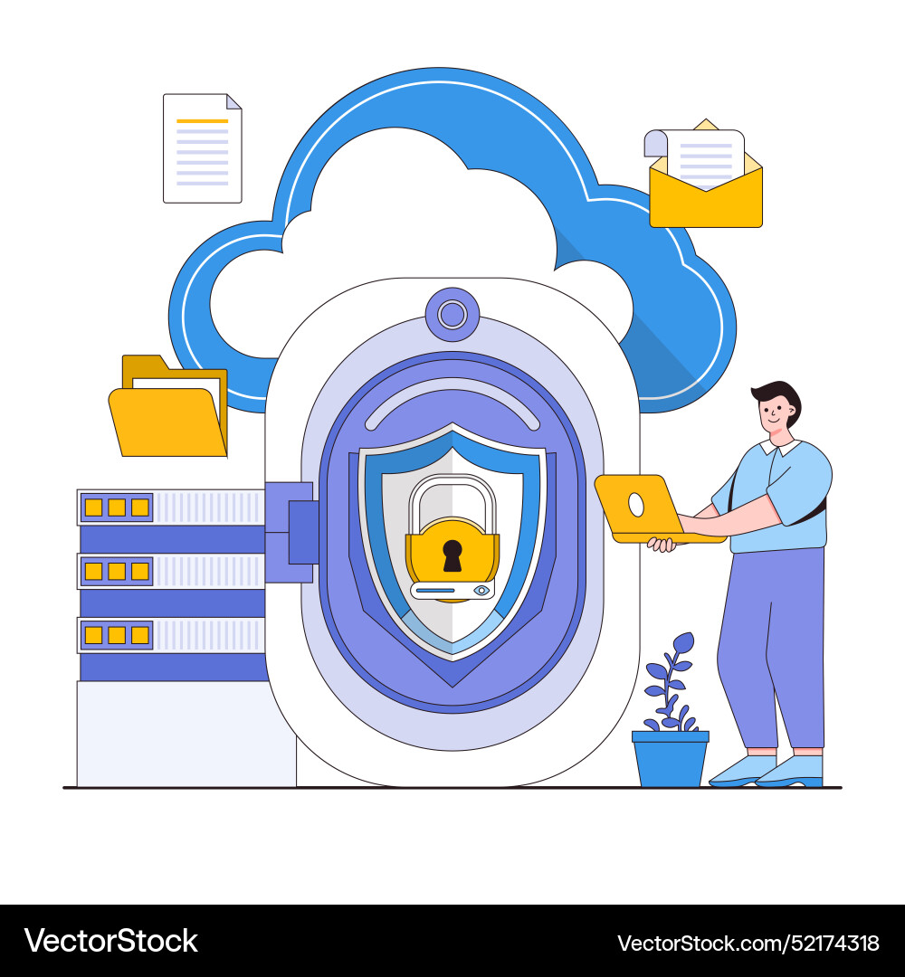 Secure cloud storage concept with characters data Secure cloud storage concept with characters data Vector Image