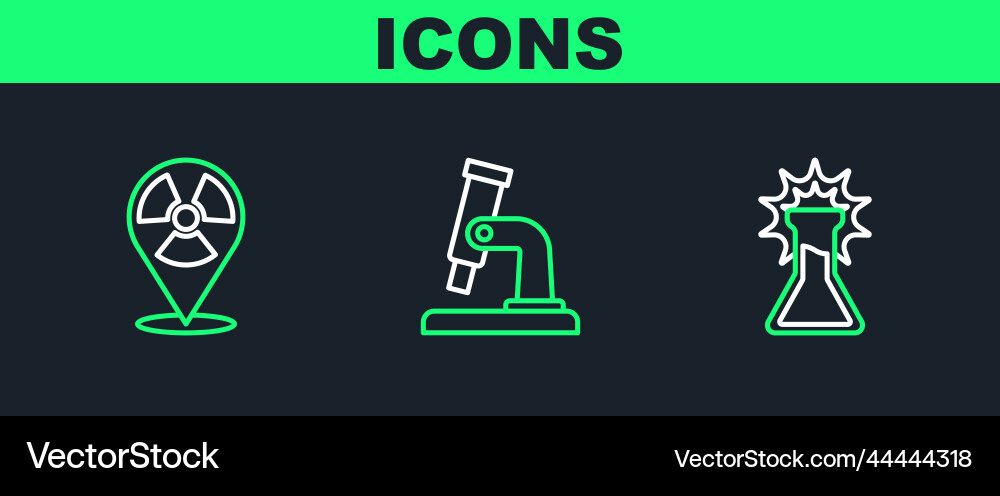 Set line test tube and flask radioactive Set line test tube and flask radioactive vector image
