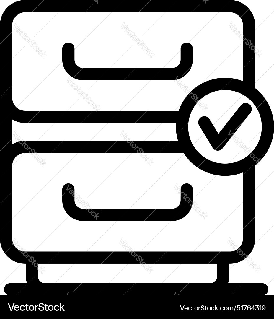Archive cabinet with check mark showing approved Archive cabinet with check mark showing approved vector image
