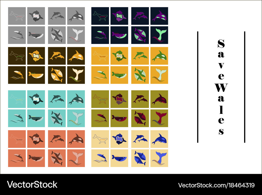 Assembly of flat icons on theme save whales Vector Image