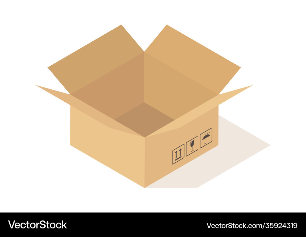 Cartoon cardboard open box with fragile sign Cartoon cardboard open box with fragile sign vector image