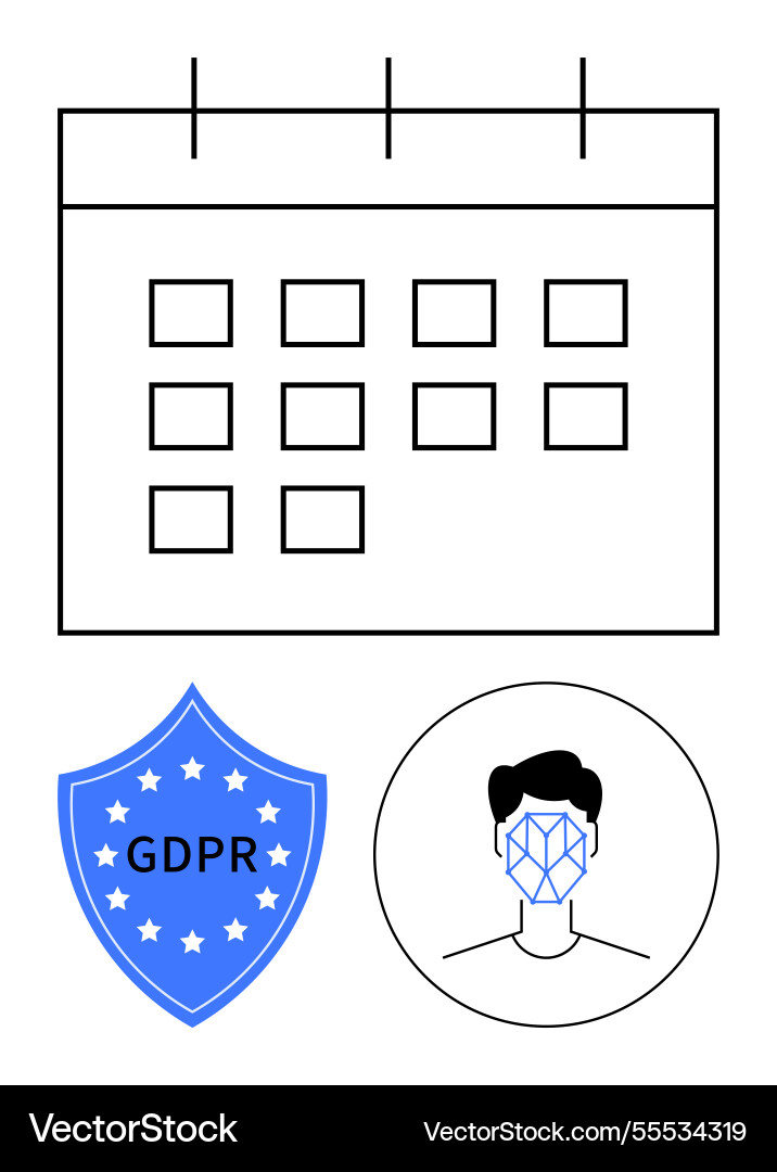 Data privacy and facial recognition with gdpr Vector Image