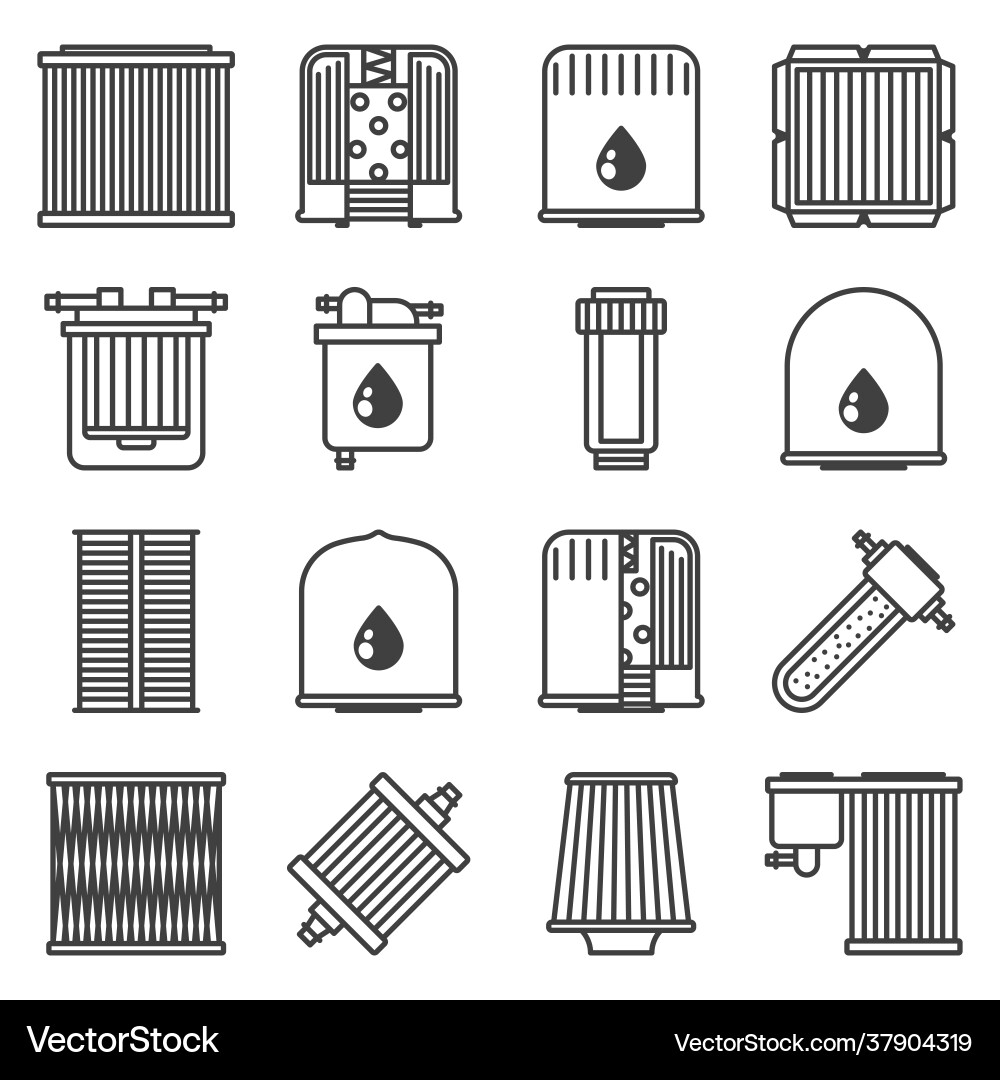 Different car filters icons set linear image Different car filters icons set linear image vector image
