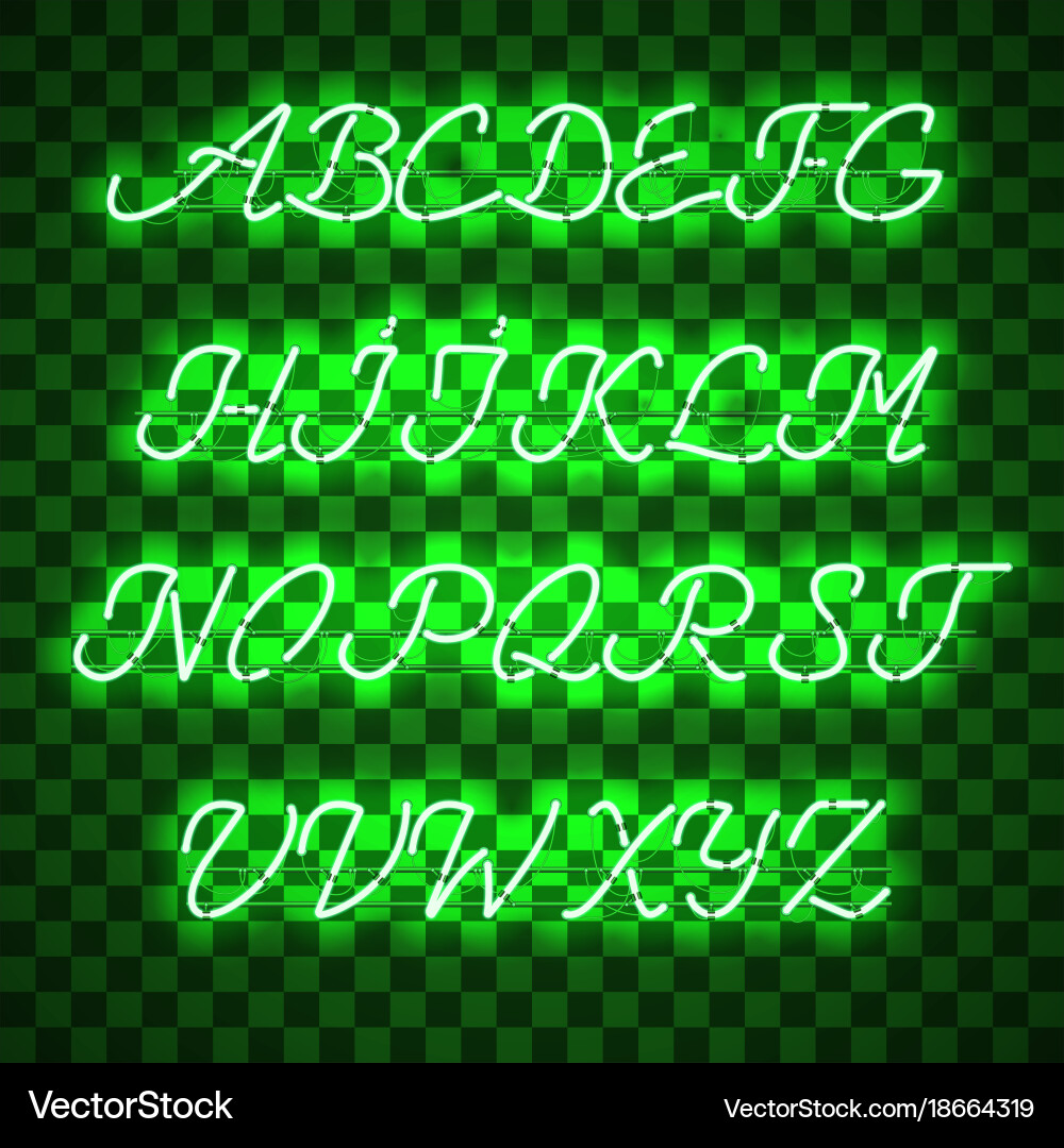 Glowing green neon uppercase script font vector image