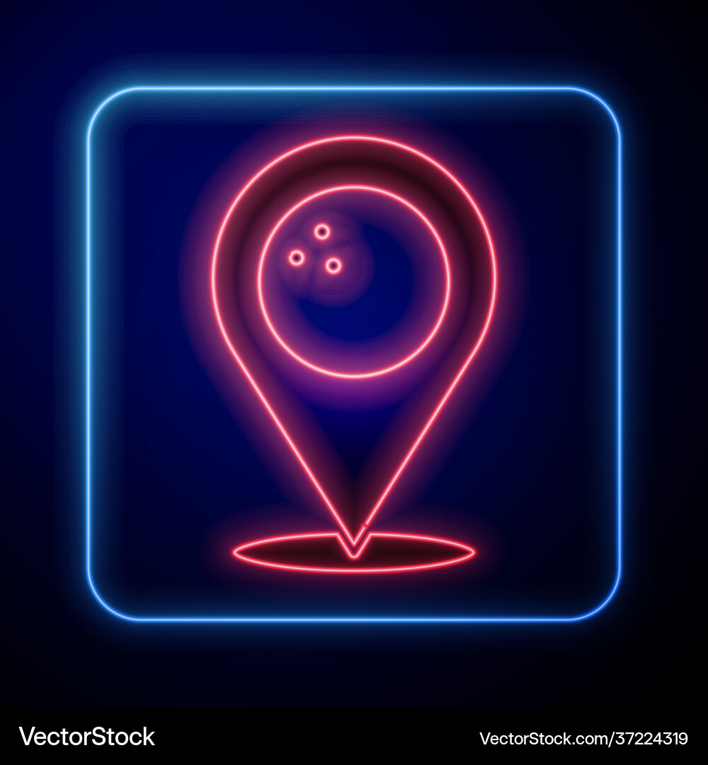 Glowing neon map pointer with bowling ball icon Glowing neon map pointer with bowling ball icon vector image