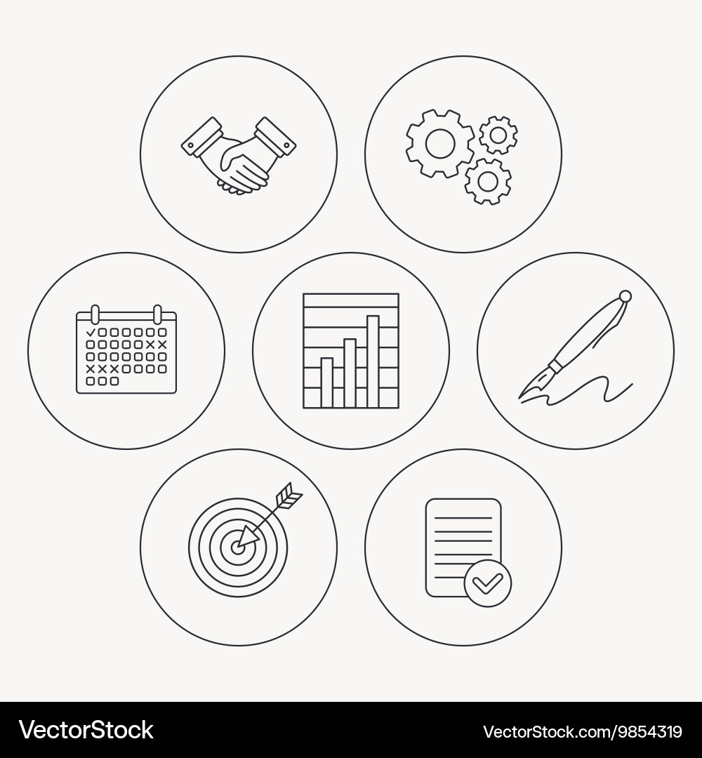 Handshake graph charts and target icons vector image