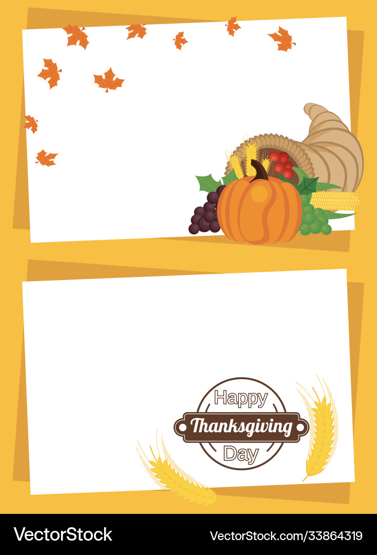 Happy thanksgiving day poster with fruits in horn Happy thanksgiving day poster with fruits in horn vector image
