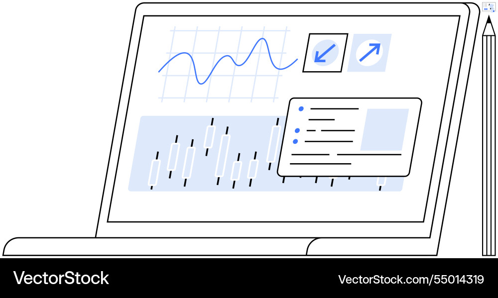 Laptop screen displaying graphs data charts Laptop screen displaying graphs data charts vector image