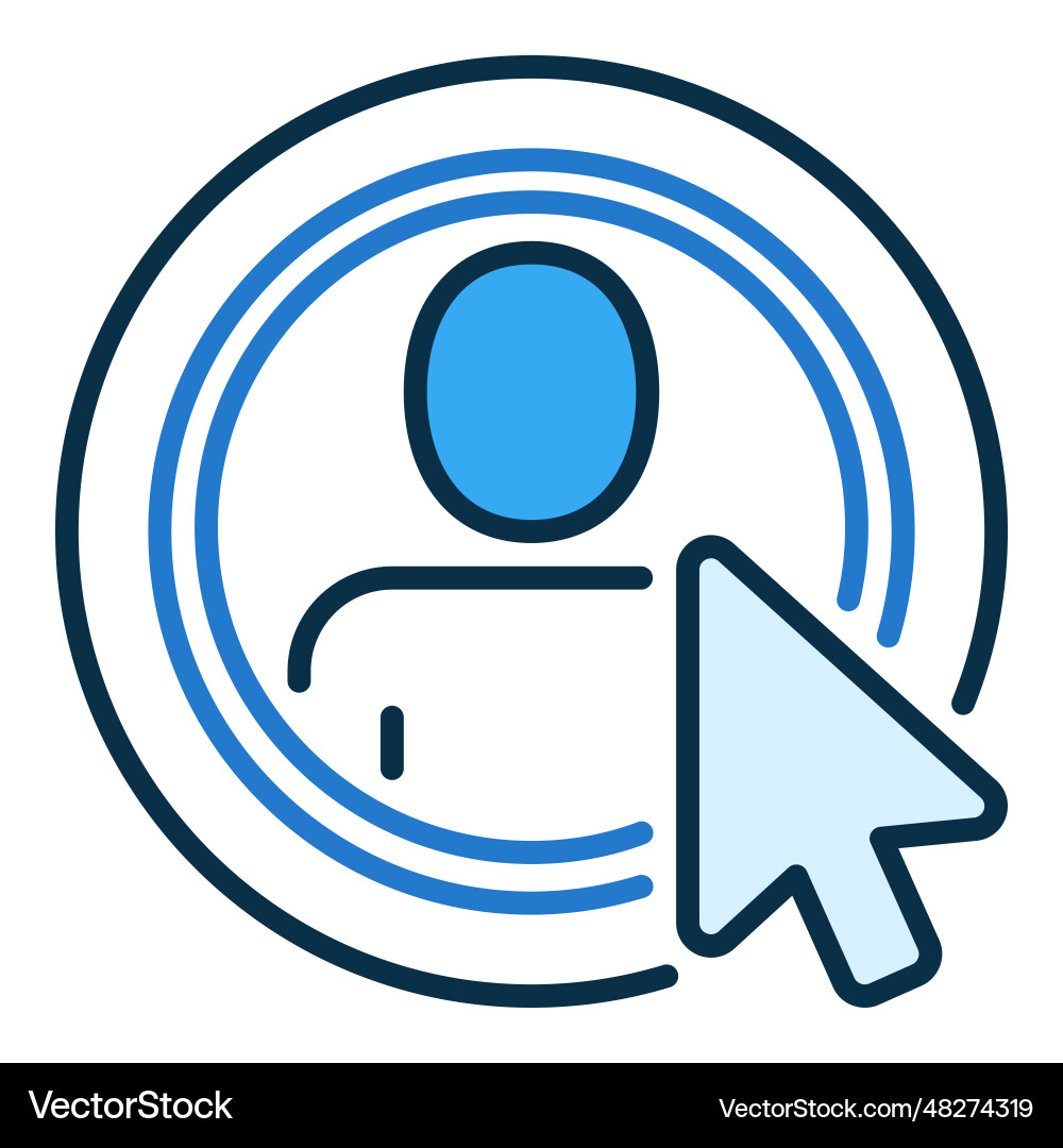 Mouse cursor on circle with man computer click vector image