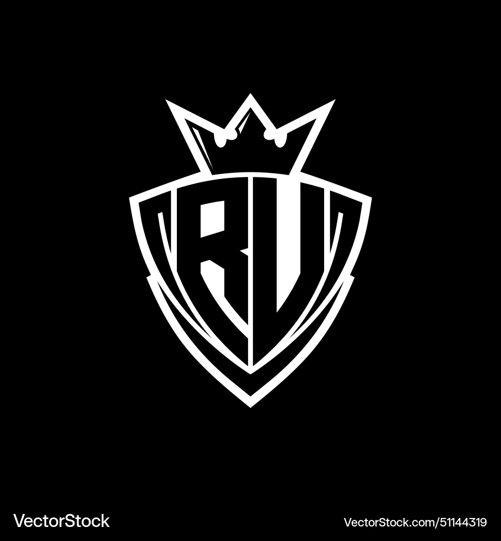 Ru letter logo with sharp triangle shield shape vector image