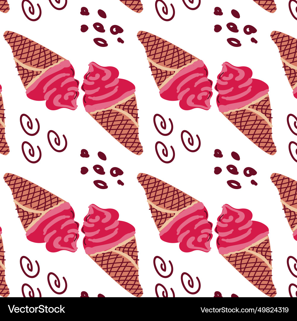Seamless pattern with ice cream in waffle cone Vector Image