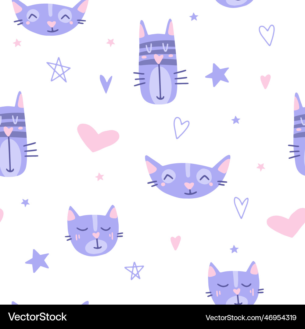 Seamless pattern with muzzles of cats and heart Seamless pattern with muzzles of cats and heart vector image