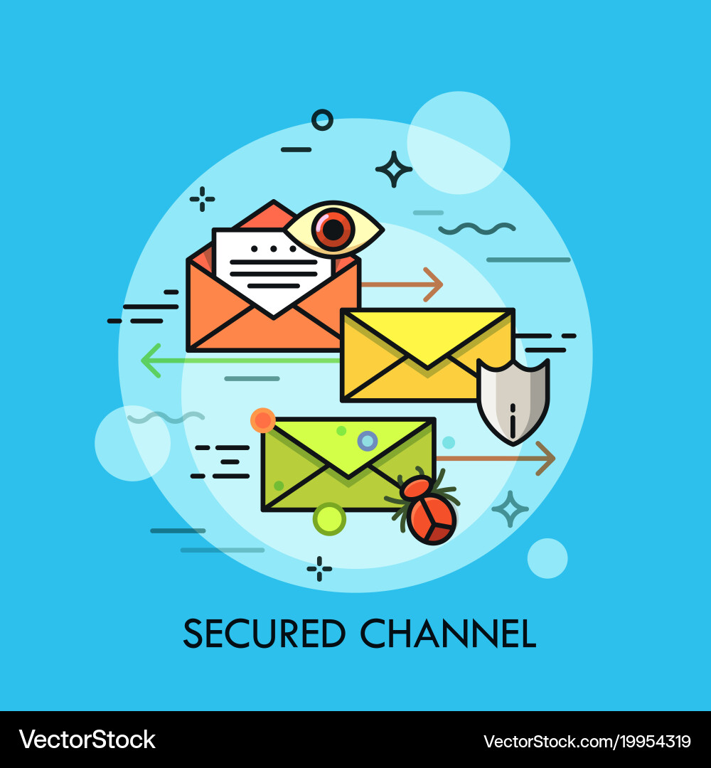 Secure Communication Channel – Envelopes & Shield vector image
