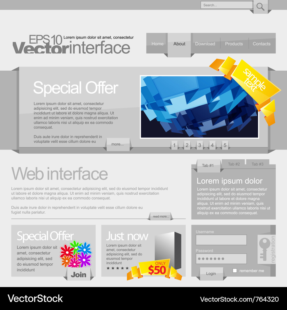 960 Grid Website Template - Gray Vector Image